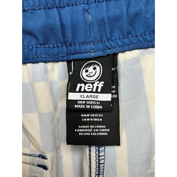 Neff Swim‎ Trunks Mens XL Blue Yellow Checkerboard Pockets Board Shorts - Picture 4 of 9
